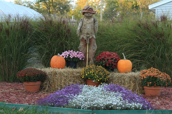 Scarecrow in front of a storage unit facility...