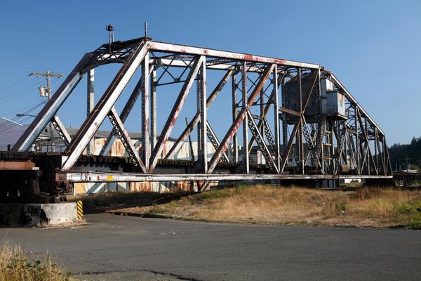 Old railroad bridge in Aberdeen WA. Still in use t...