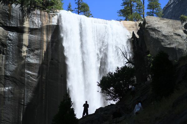 Waterfall Yosemite Notice the Man in the Foregroun...