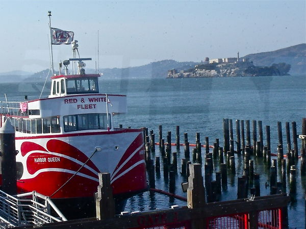 Red & White Fleet with Alcatraz in BG...