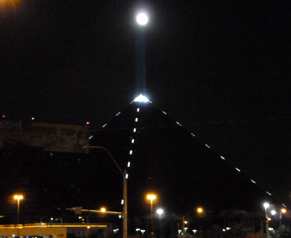 Luxor Light (LV, NV) touching the Full Moon with P...