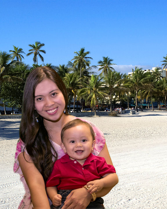 My wife and baby on the beach but not really...