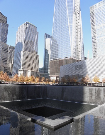 911 memorial nyc from one  corner of fountain...