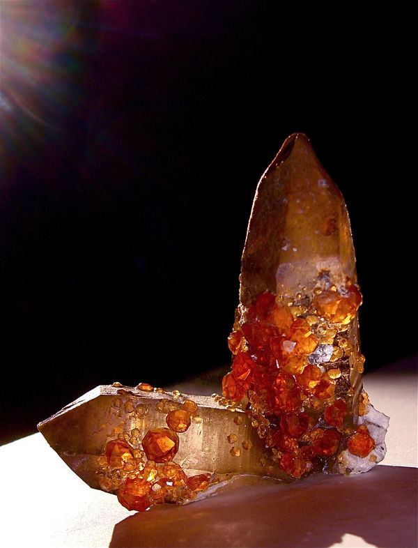 Manderine Garnet crystals over Smokey quartz in th...