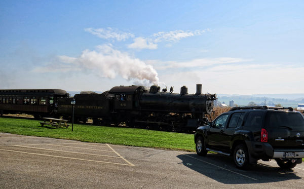 The Strasburg steam train passes by...