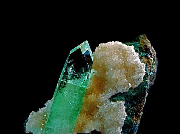 Apophyllite crystal on a bed of white calcite matr...