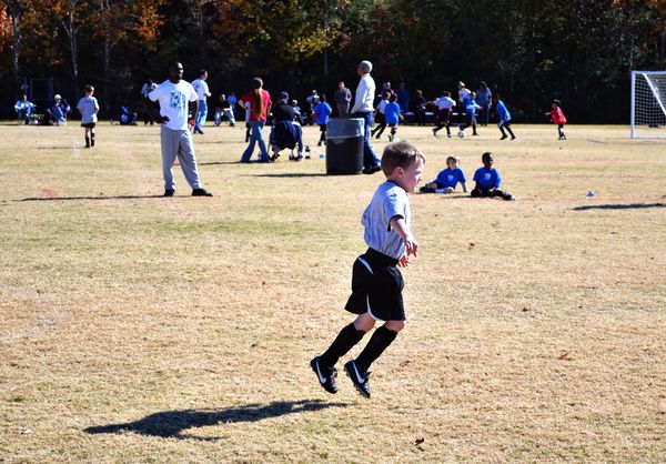 5 year old Grandson, Elliot, in action during a so...