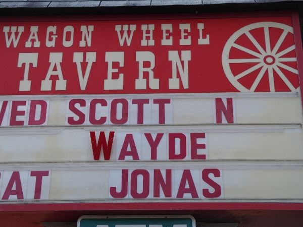 yesterdays lunch stop ..red and round wagon wheel...