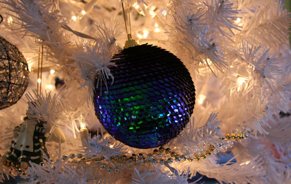 pretty ornament on my fake tree...