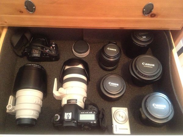 Camera & lens, safely stored in a drawer...