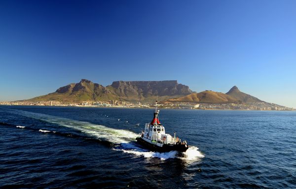 Table Mountain (Capetown) and pilot boat...