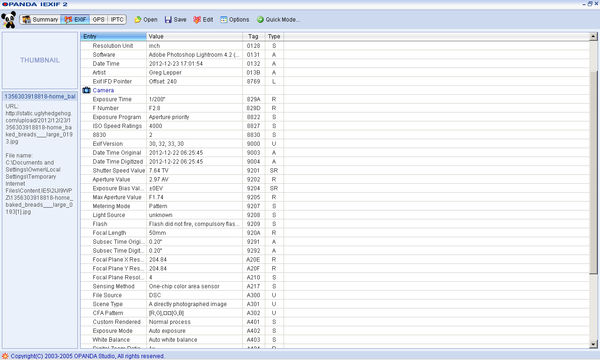 Partial view of Exif data...