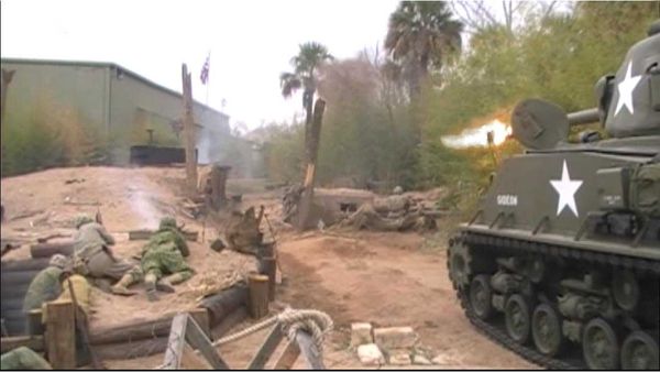 From a video, Sherman Firing on Bunker...