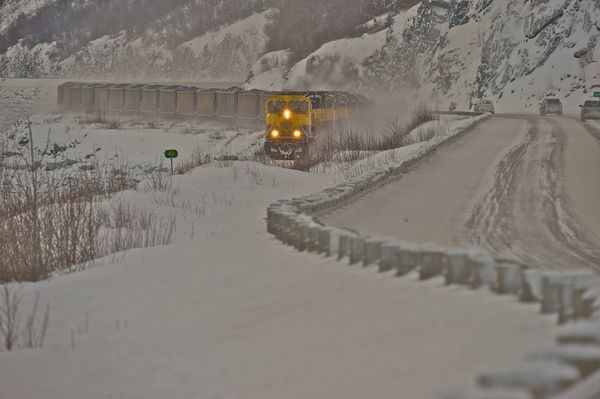 Coal Train running along the Seward Highway...