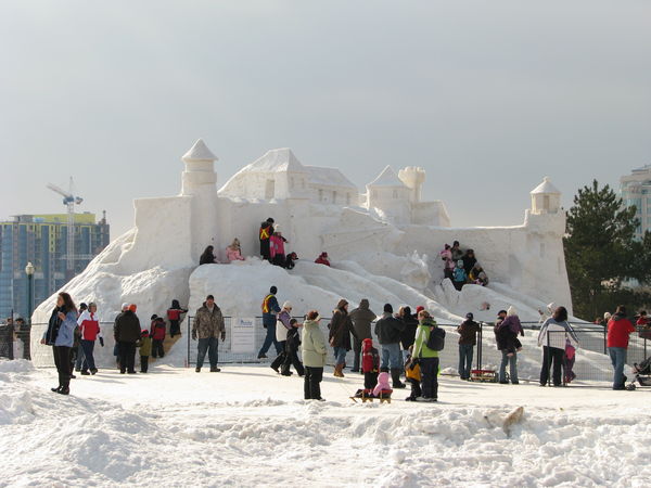 Snow sculpture with slides for the kids....