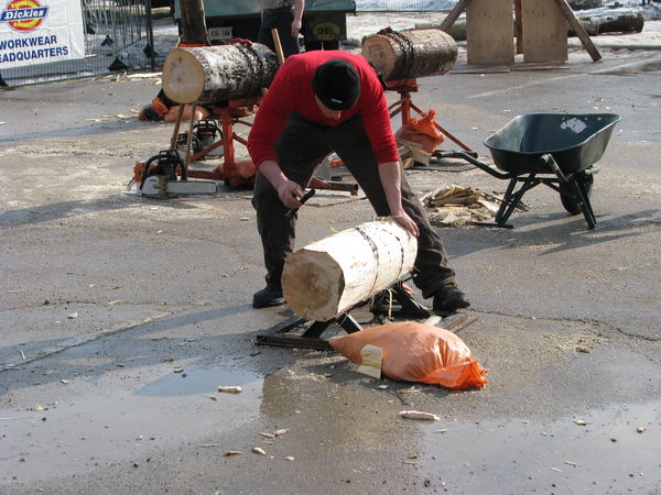 Canadian Lumberjack preparing for demonstration....