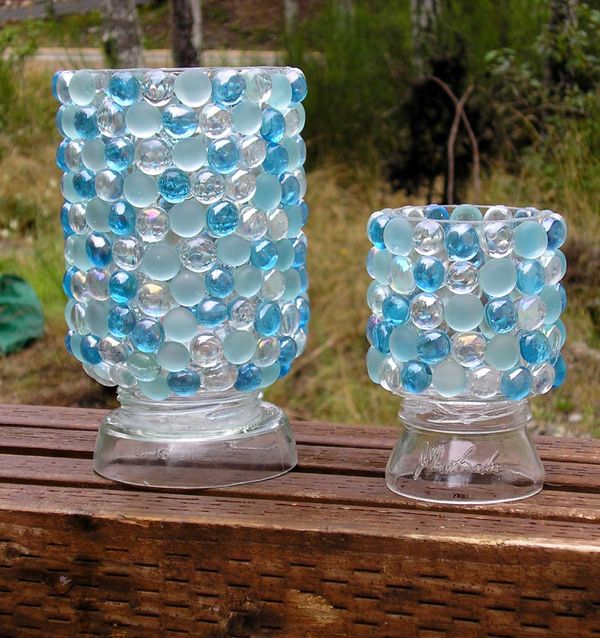 glass bottles cut with glass cutter, glass beads...