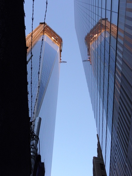 7am arrival downtown nyc looking up at Tower 1 on ...
