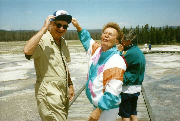 My dad and aunt  in  Yellowstone National Park....