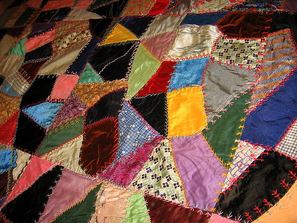 Hillbilly quilt made from old silk ties....