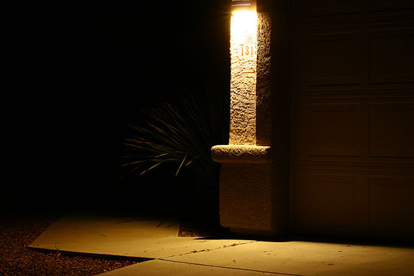 the porch light is totally blown...