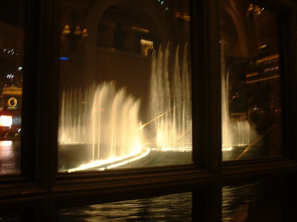 Bellagio fountains looking out from the ice cream ...