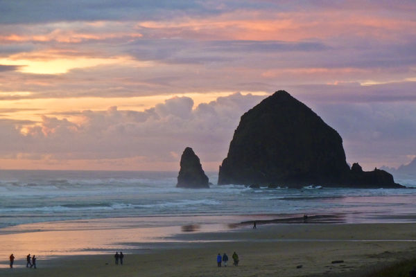 sunset around Haystack in Cannon Beach, OR...