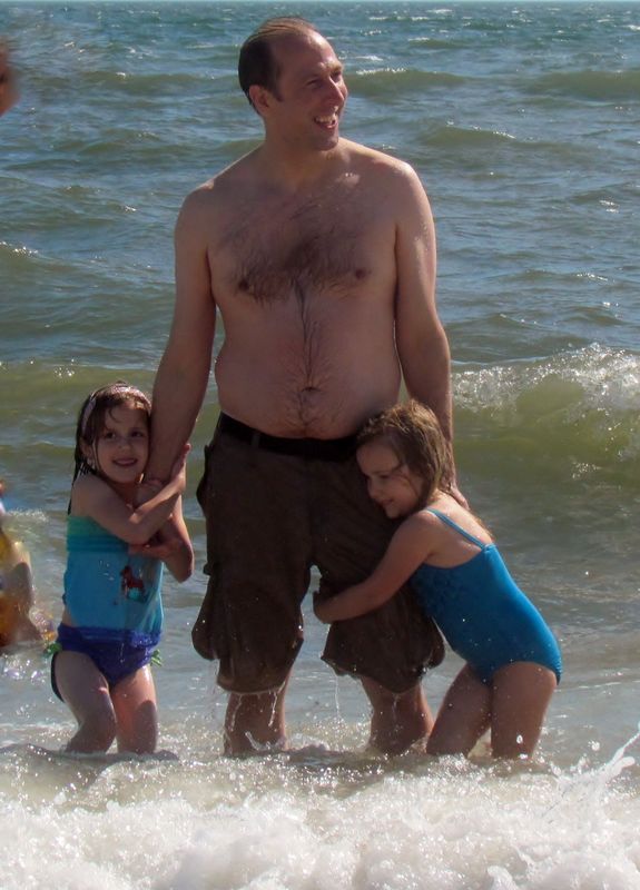 Son,Jon, and 2 of our grans at Hammonassett Beach...