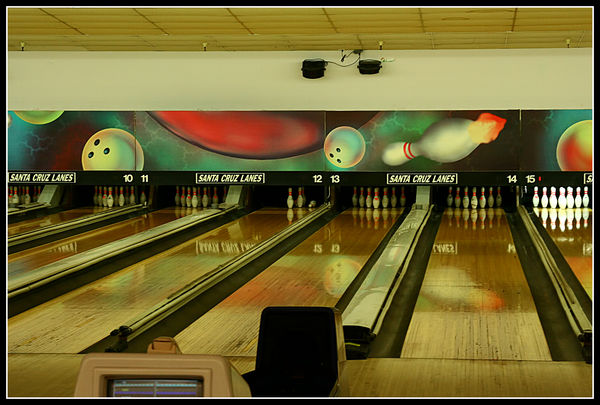 Inside the bowling alley...