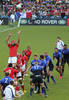 Tonga, in red, versus France, in blue at the 2011 ...