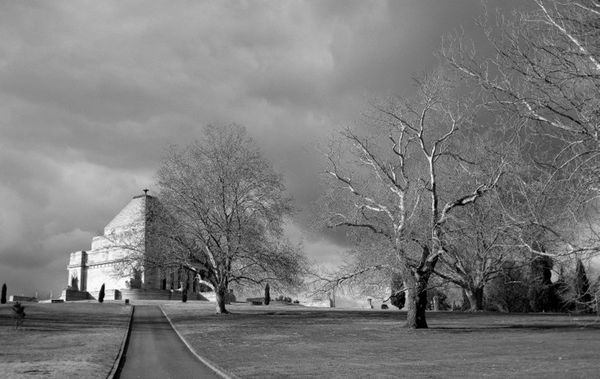 Shrine of Remembrance just before a winter storm -...