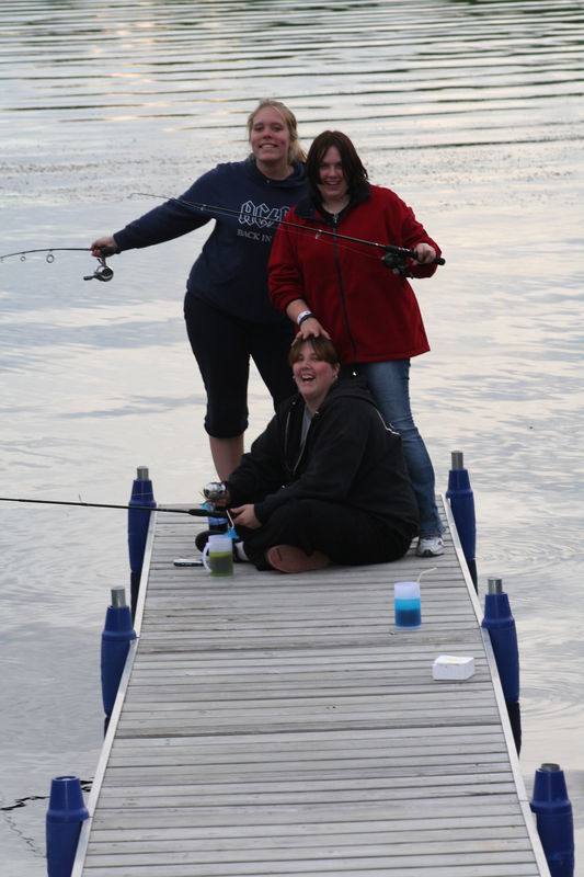 The girls having fun fishing...