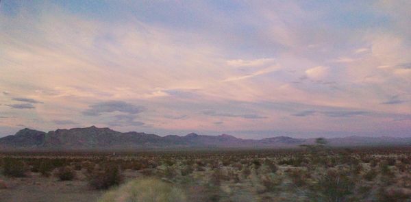 Twilight on the Mojave where the clouds are in the...