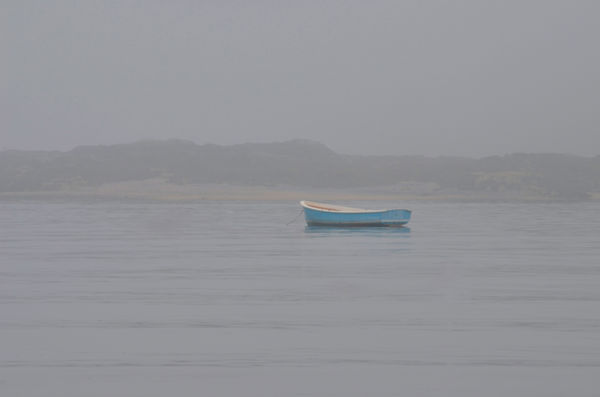 Blue boat in fog...
