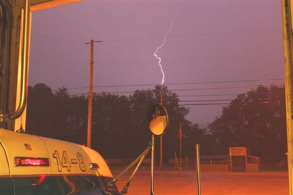 Lightning from inside the fire station...