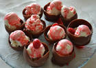 Chocolate cups made from balloons, ice cream, rasp...