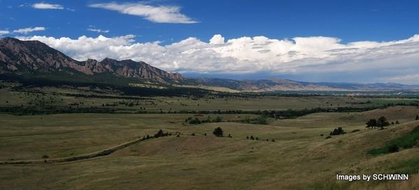 The Flatiron mountains, approaching Boulder from t...