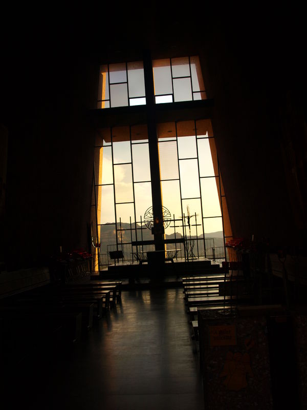 inside church in Sedona looking out...