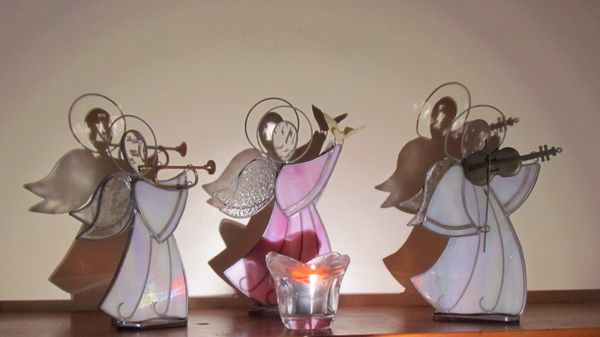 Stained glass angels-hand made for us by an old fr...