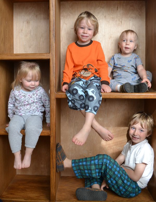 4 of the grand kids in a box...