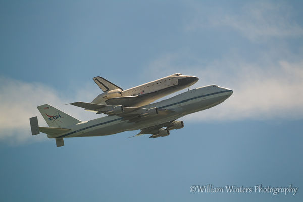 Shuttle Endeavour flying towards Belmont Shore...