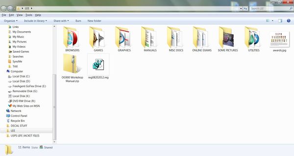 Contents of Desktop Folder named LEE...