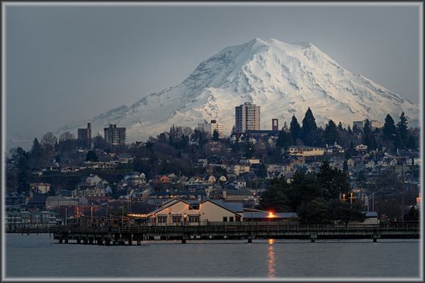 Tacoma Skyline and Mt. Rainier: It was a cold one this evening but by ...