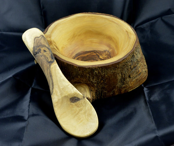Bowl & spoon hand carved from Olive wood...