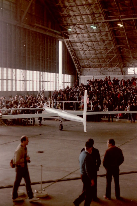 Voyager in hanger as it landed and the pilots were...
