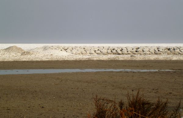 Ice dunes and snow on the breakwater...