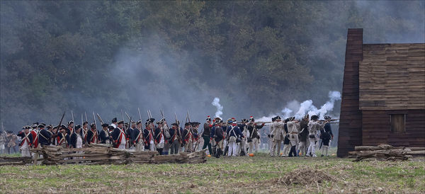 French and American forces fire on the British...