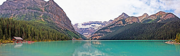 Panorama of Lake Louise and nearby Glacier (Canada...