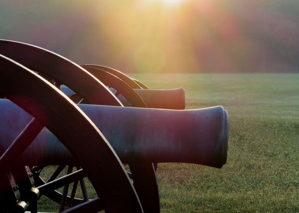 Cannons at sunrise; outdoor Civil War museum, Chic...