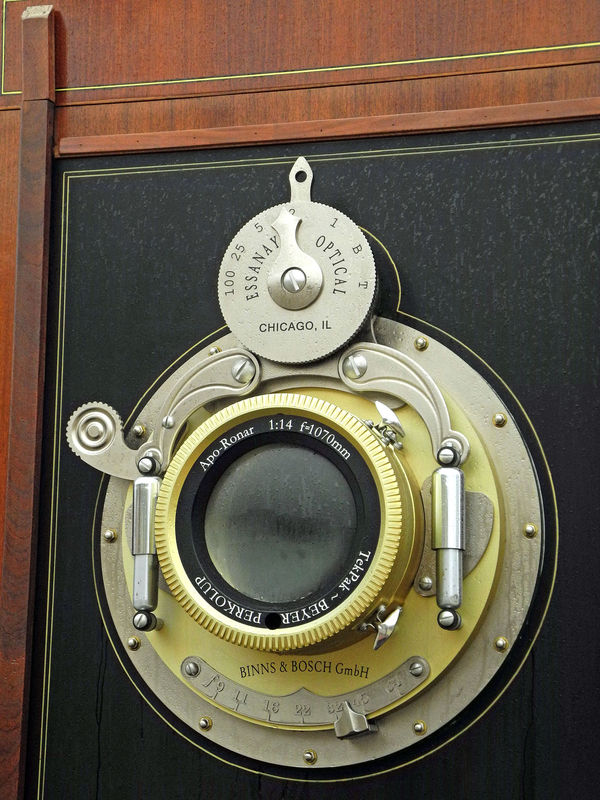 A closeup of the 400-pound, $400,000 lens and shut...